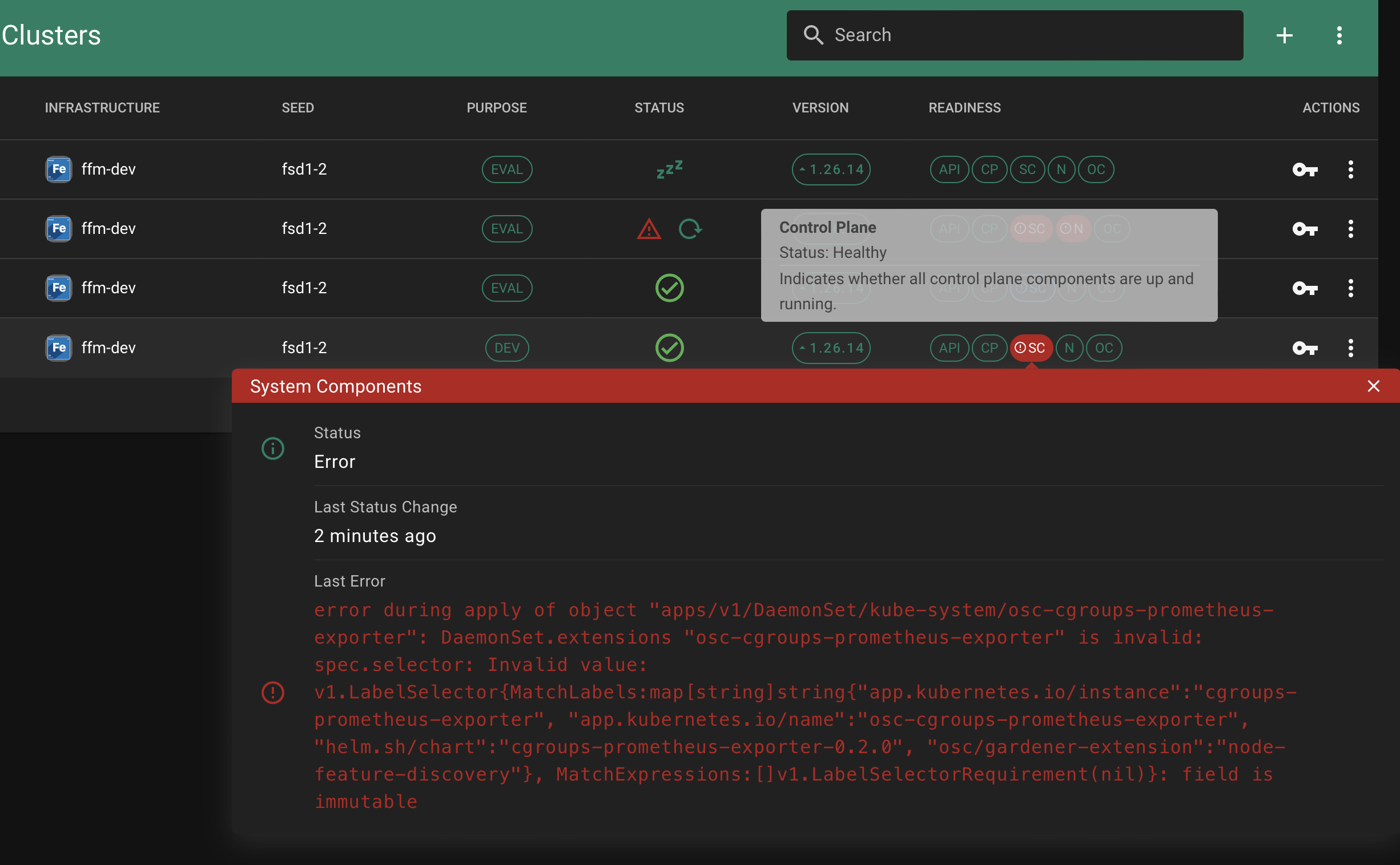 Dashboard example upgrade process validation